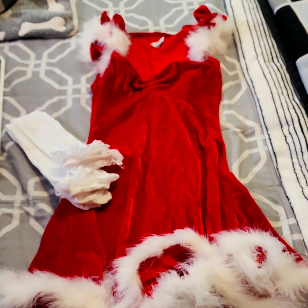Festive Red and White Dress with Fur Trim
